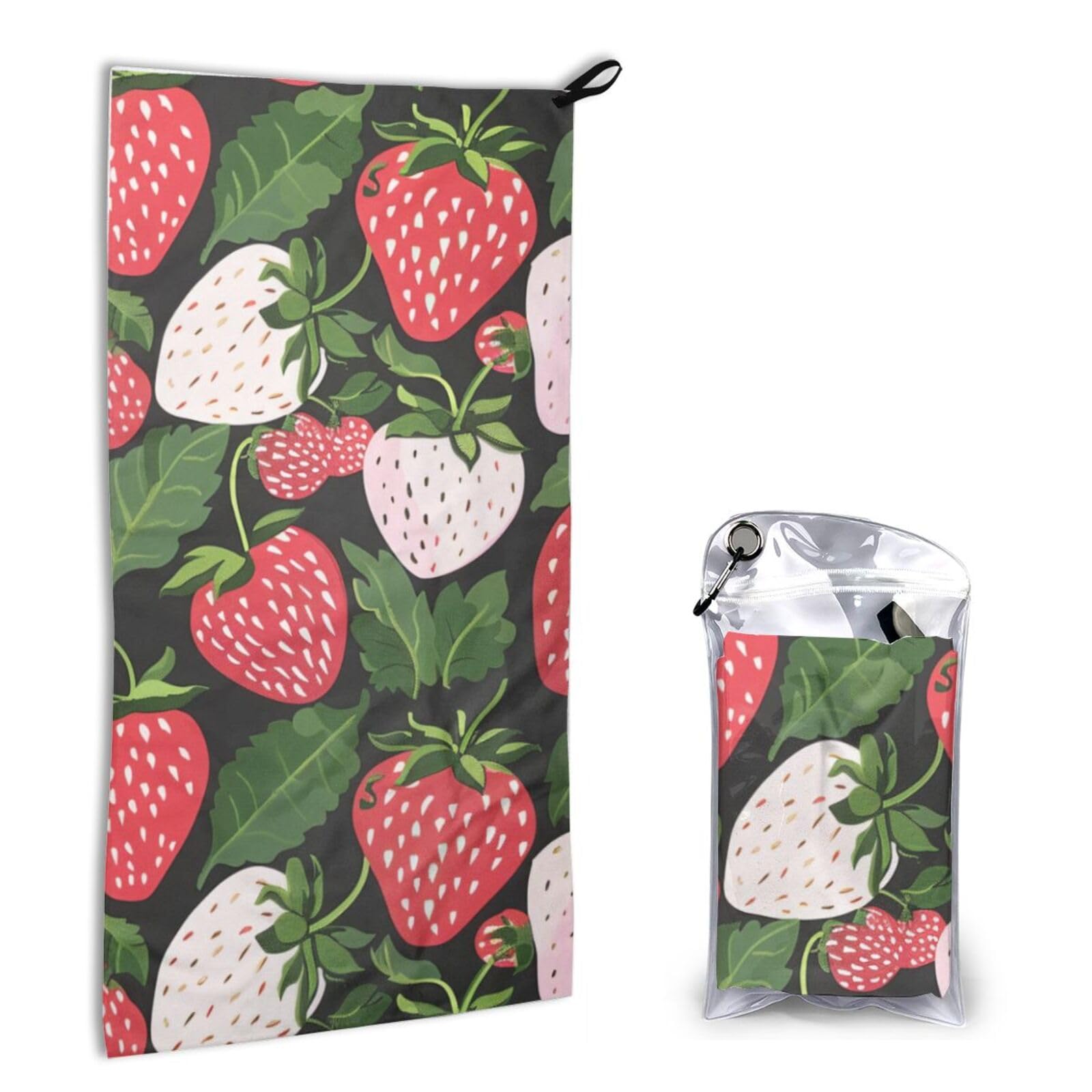 BWWHCCTI Quick Dry Hand Towel With Bag - Strawberry Print Printed Super Absorbent Face Cloth Microfiber Travel Sports Towels 40x80cm