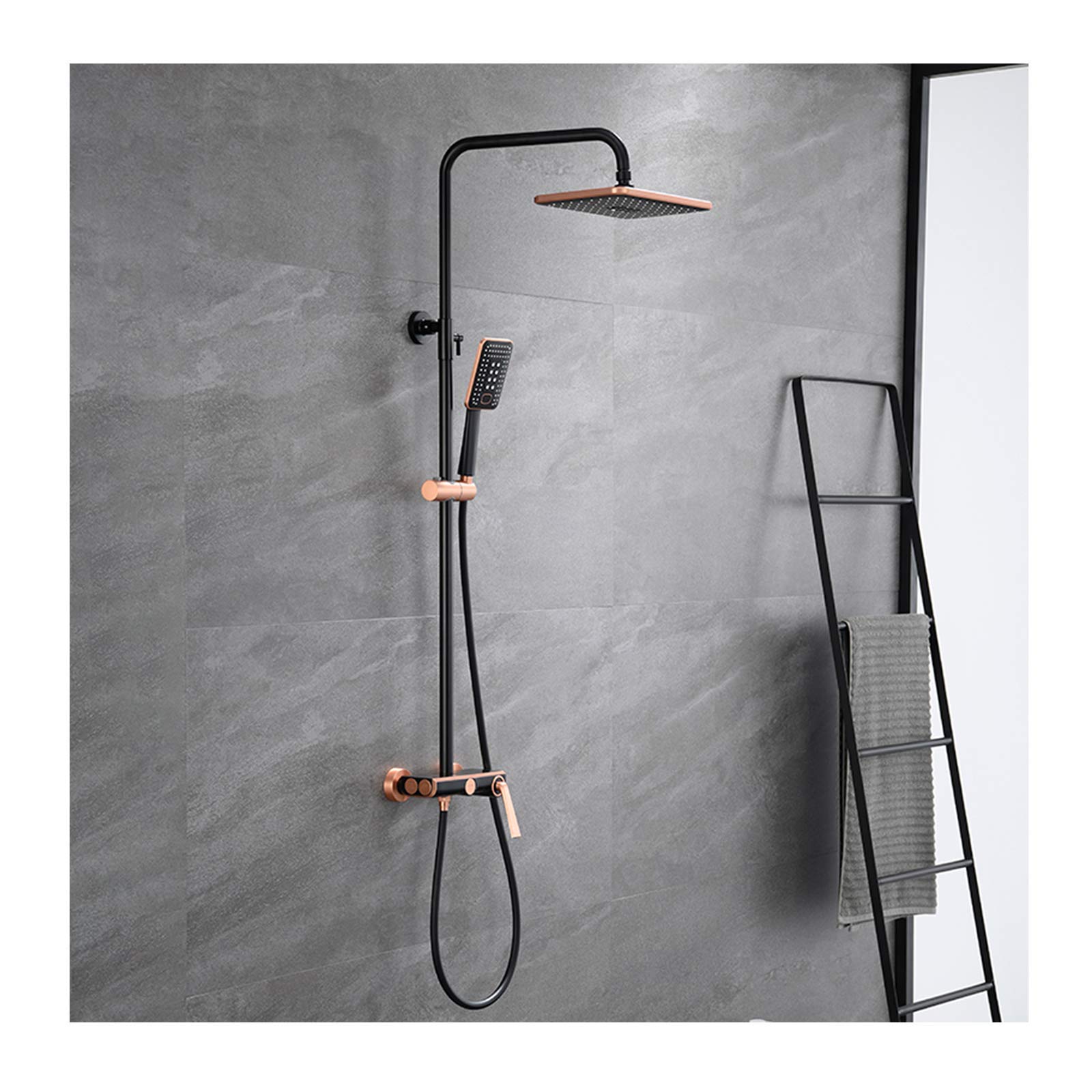 AYCDL Wall Mounted Shower Combo Set Rose Gold and Black Bathroom Shower Faucet Set with Rainfall Shower Head, Handheld Shower, Bathtub Faucet
