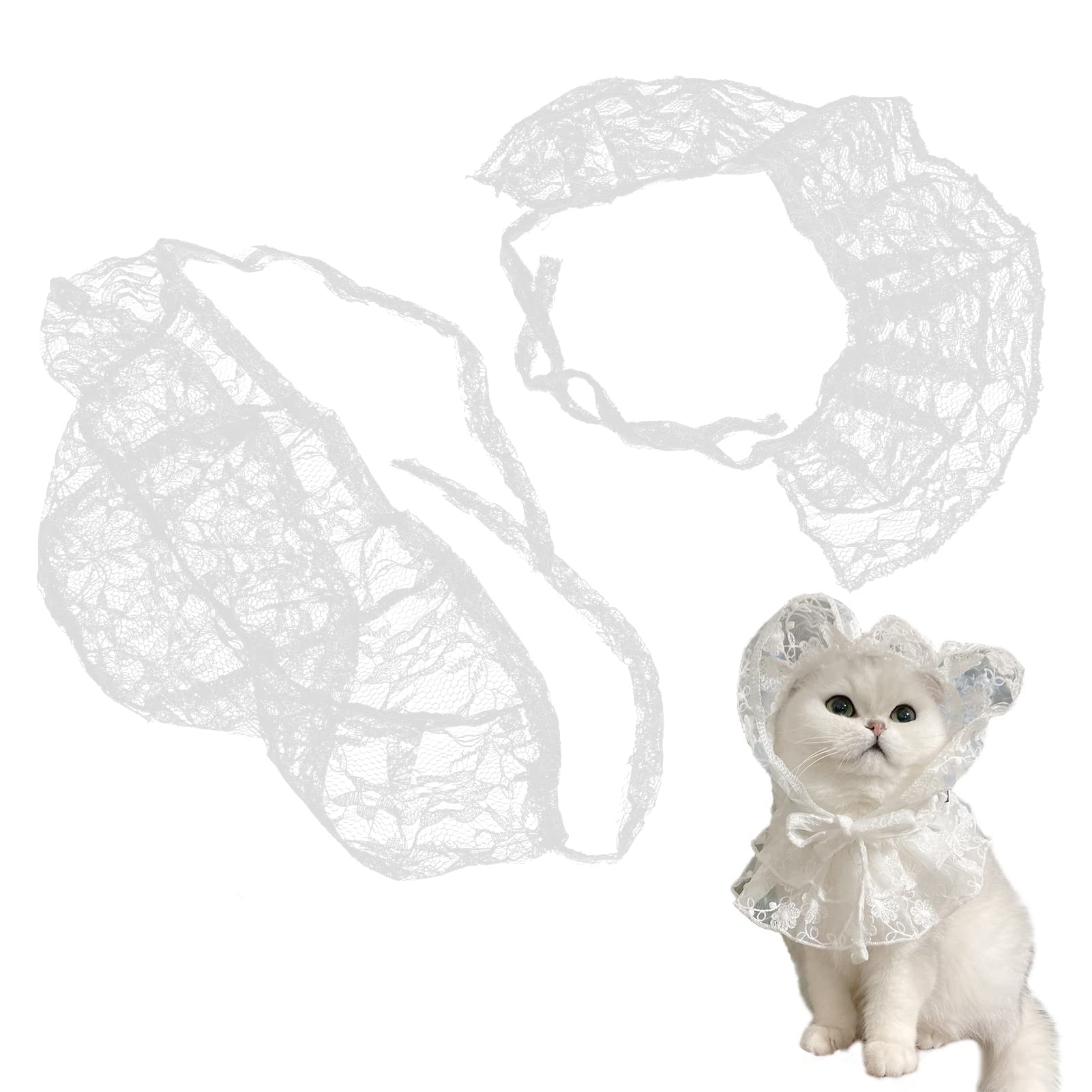 Bandana Et Chapeau Dentelle Pour Chat/chien - Blanc - Taille M, Réglable - 13
