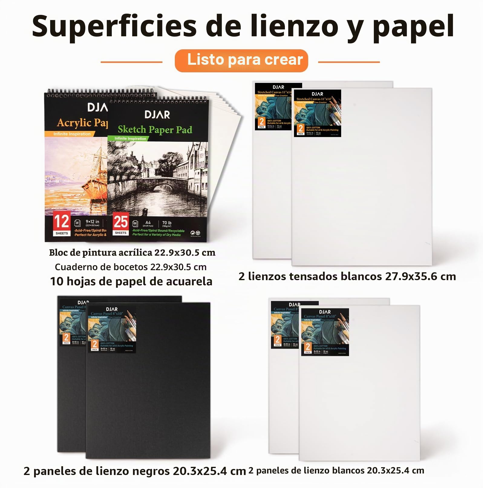DJAR Set de Pintura Acrílica de 87 pzas con Caballete de Mesa de 3 Cajones, Kit de Arte con 24 Colores, Lienzos y Bloc de Dibujo, Regalo