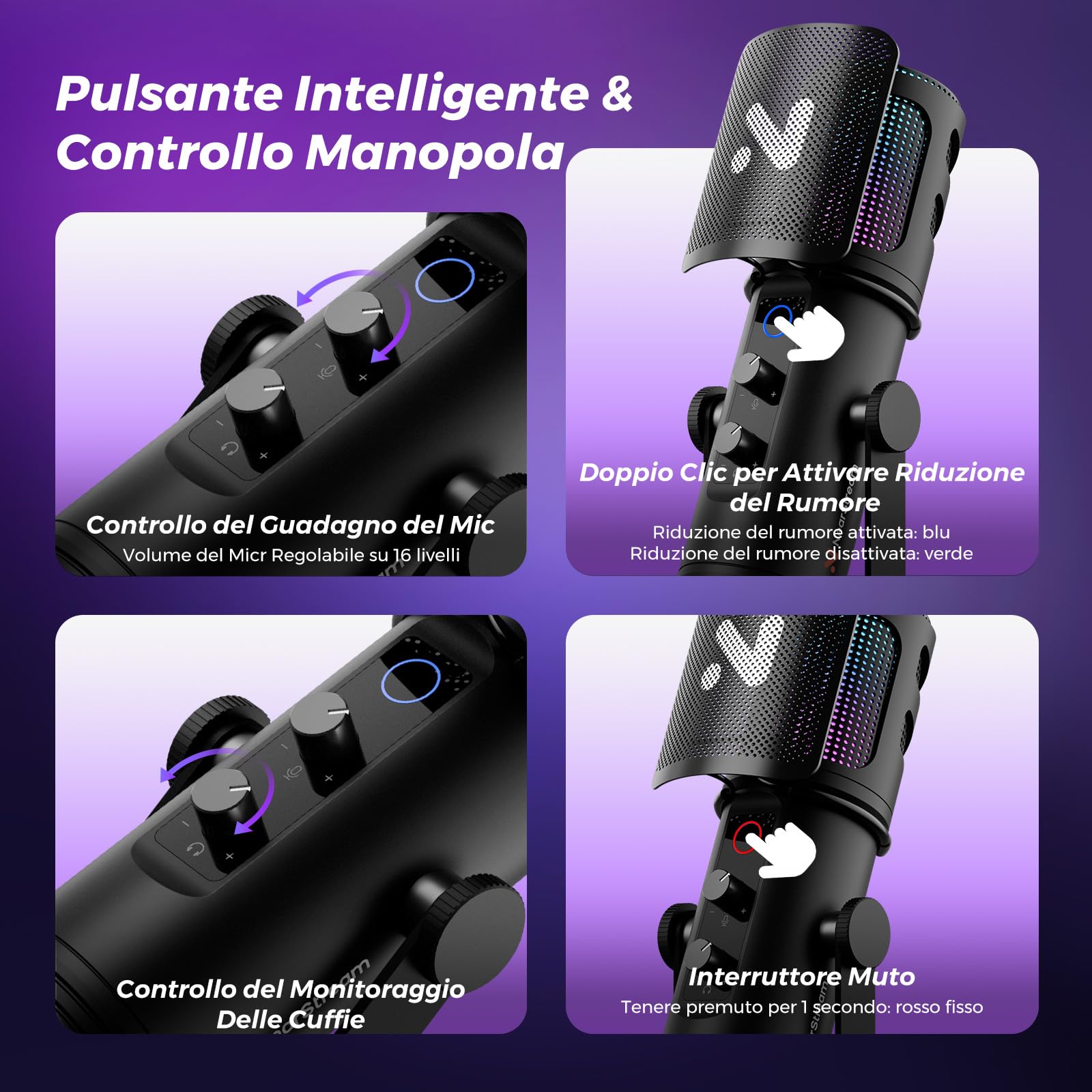 NearStream Microfono USB a Condensatore Professionali Vengono Utilizzati per Catturare Audio di Alta Qualità,Microfono Gaming con Cancellazione del Rumore/Led RGB/Muto/Guadagno/Filtro Anti Pop,AM35U