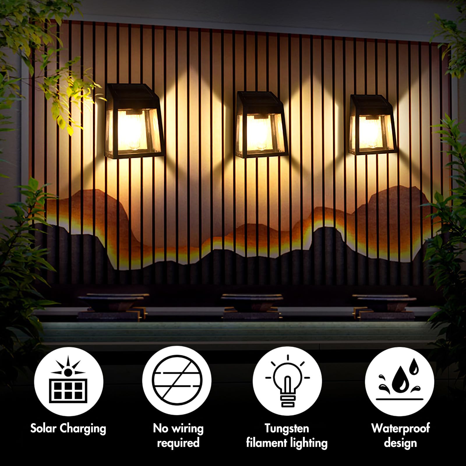 Wowlela Solar Wall Lights Outdoor, 2Pack Retro Solar Fence Lights, Warm White Fence Solar Light with Tungsten Bulbs - Image 3