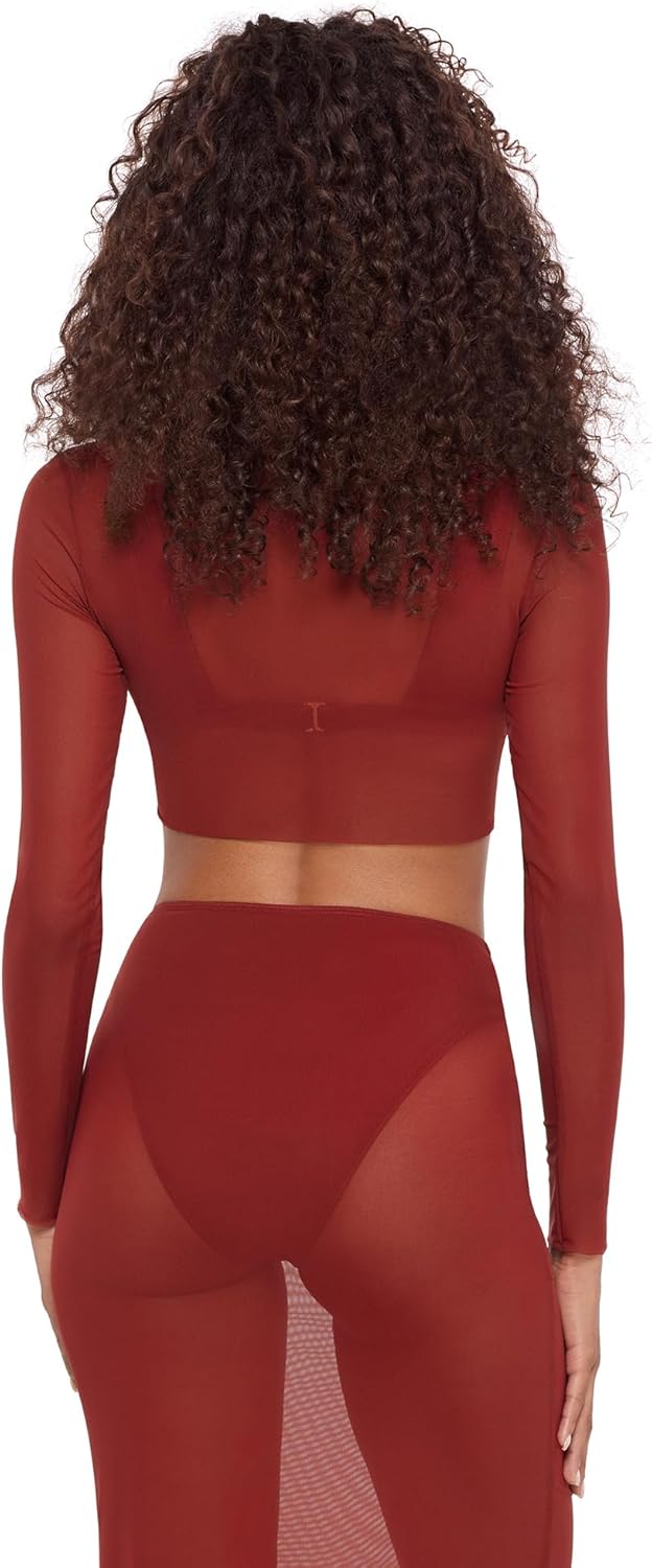 Steve Madden Womens Mesh Long Sleeve Crop Top - Image 3