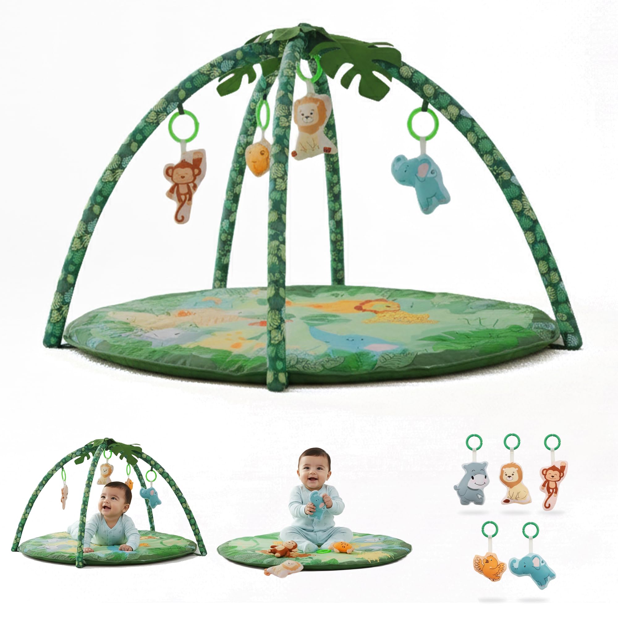 Nuluv ForestFun Playgym for Babies, Soft and Breathable Baby Play Mat with Hanging Crinkles, Squeaker, and Rattles, Foldable, Washable and Non-Toxic Play Gym, for Infants 2+ Months-image-44