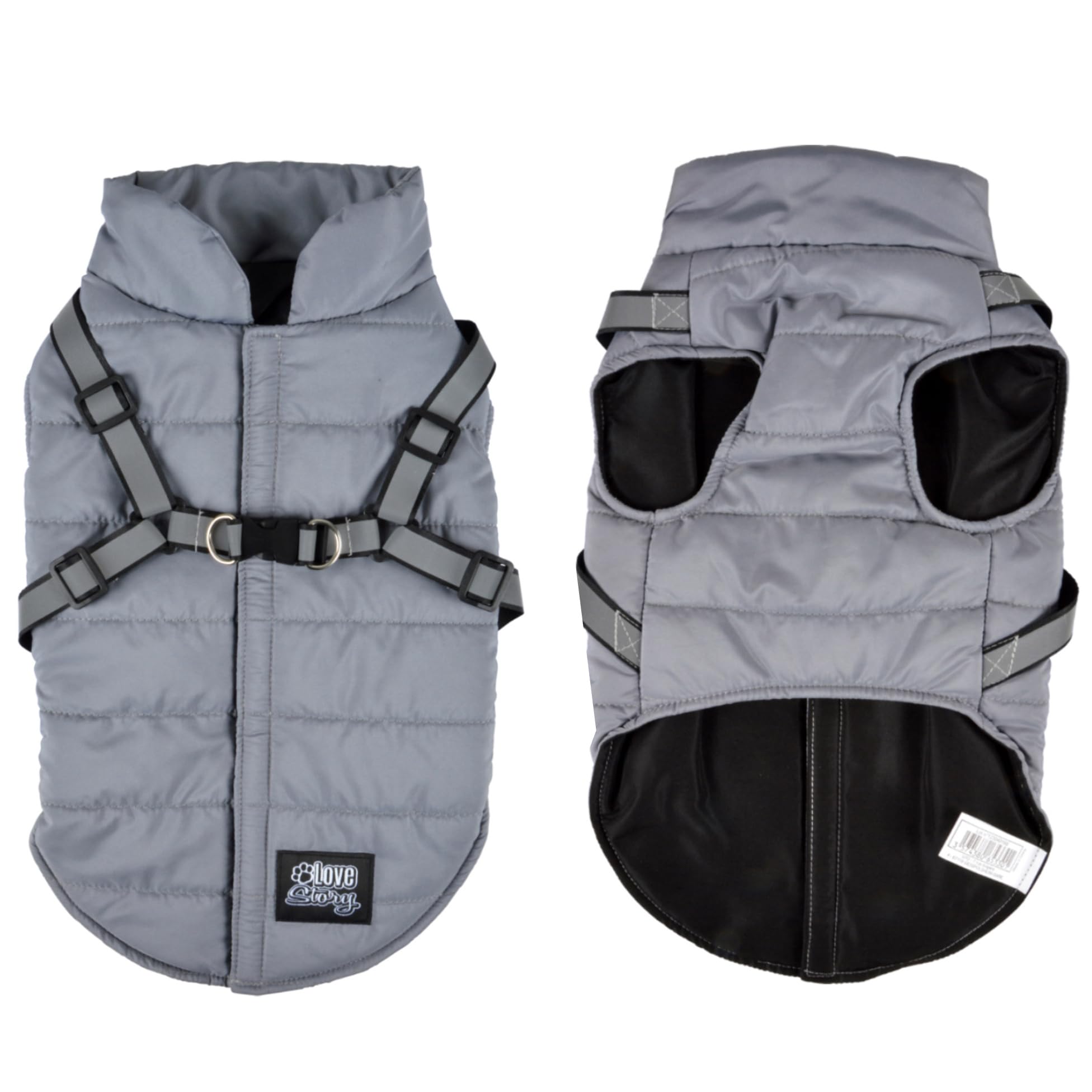 Doudoune Chien Harnais Réfléchissant Manteau Hiver Veste Zip Gris L 45cm