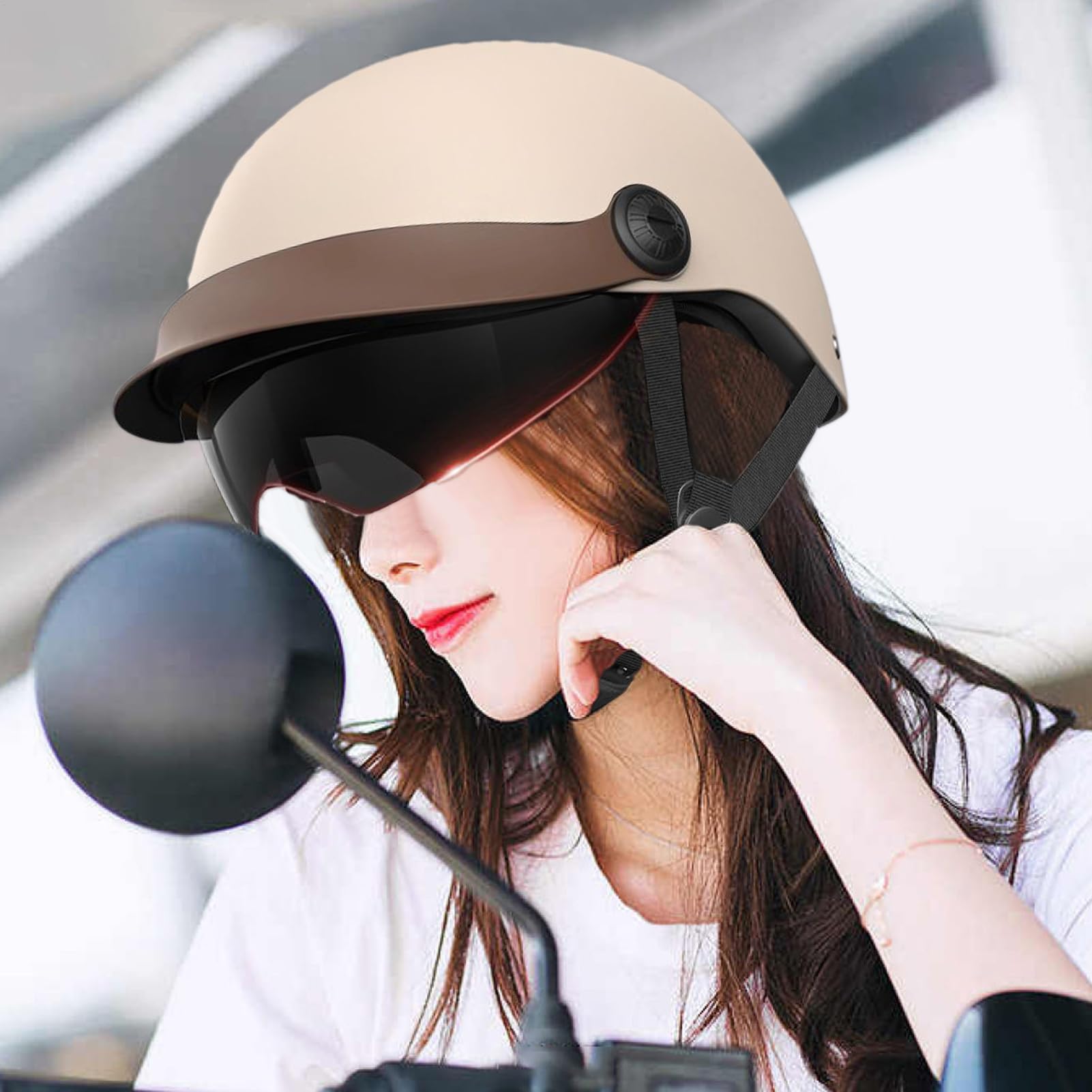 Scooter Helm Erwachsene Jethelm Roller Visier Mopedhelm Komfortabler Motorradhelm Für Herren Und Damen Kopfumfang 54-62 cm