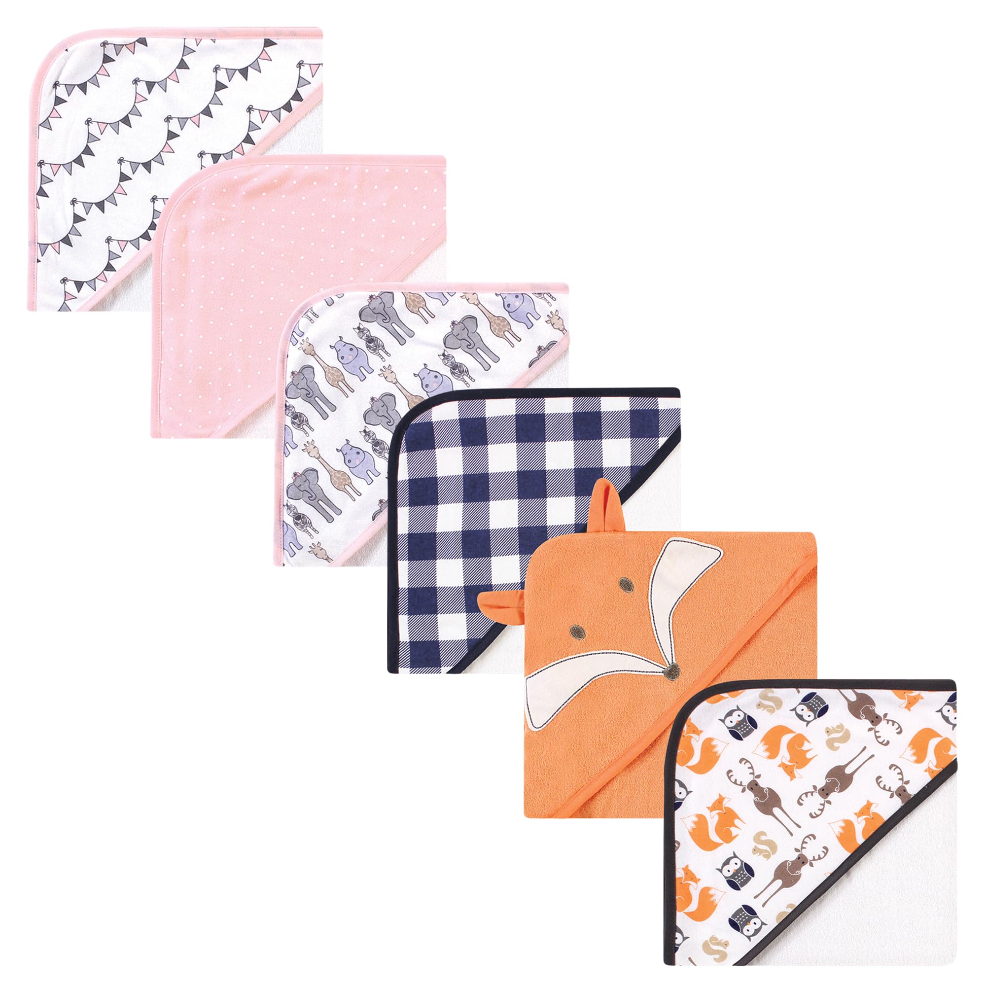Serviette à capuche bébé en coton lot de 6 pièces motif renard rose Hudson Baby