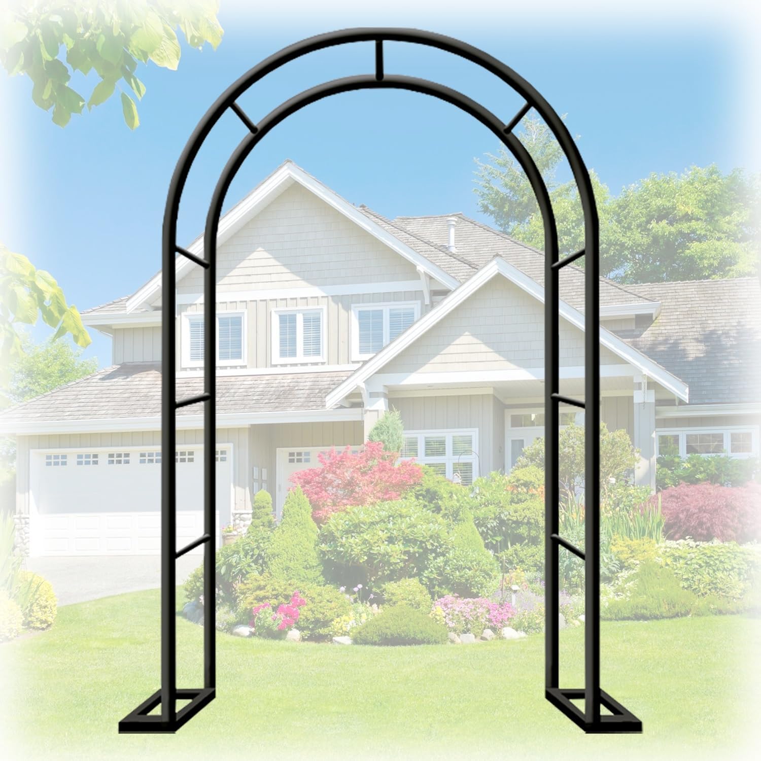 6.6FT & 7.2FT Metal Garden Arch - Durable Outdoor Trellis for Climbing Plants, Wedding & Party Decor, Sturdy Patio Arbor with Base (Dark Green, W4.6 x H7.5FT)