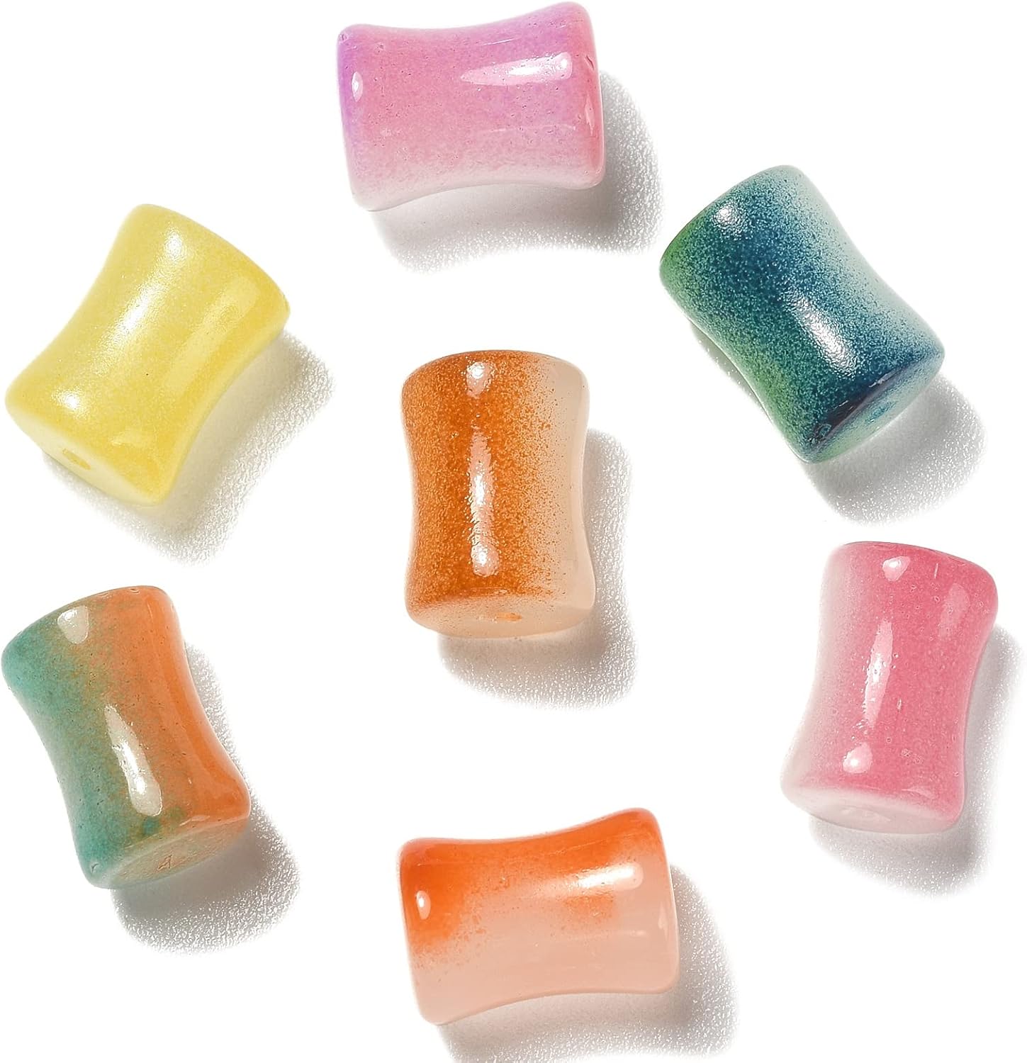 LiQunSweet 100 Pcs Handmade Lampwork Glass Crystal Beads Bamboo Stick Tube Beads Spacer for Jewelry Making Bracelet DIY Keychain