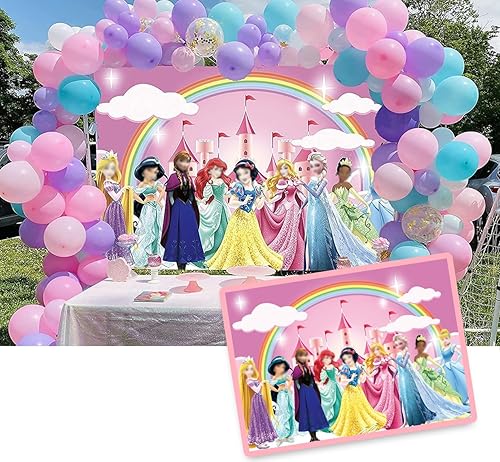 Telón de fondo de princesa arco iris de castillo rosa soñador brillante para niñas y niños, baby shower, decoración de fiesta de cumpleaños (7 x 5