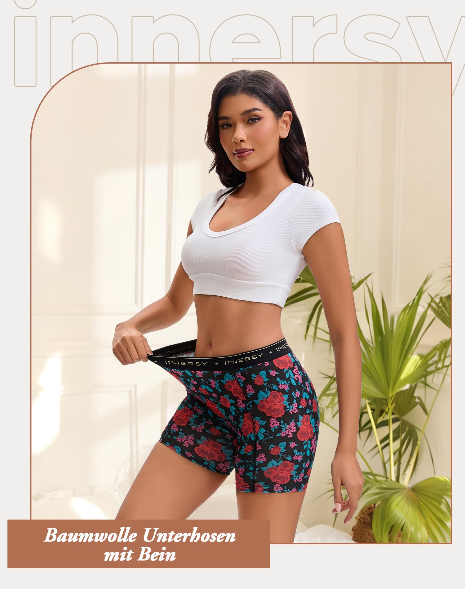 INNERSY Mutande Boxer Donna Cotone Elasticizzato Culotte Pantaloncino Vita Media Intimo Pacco da 3