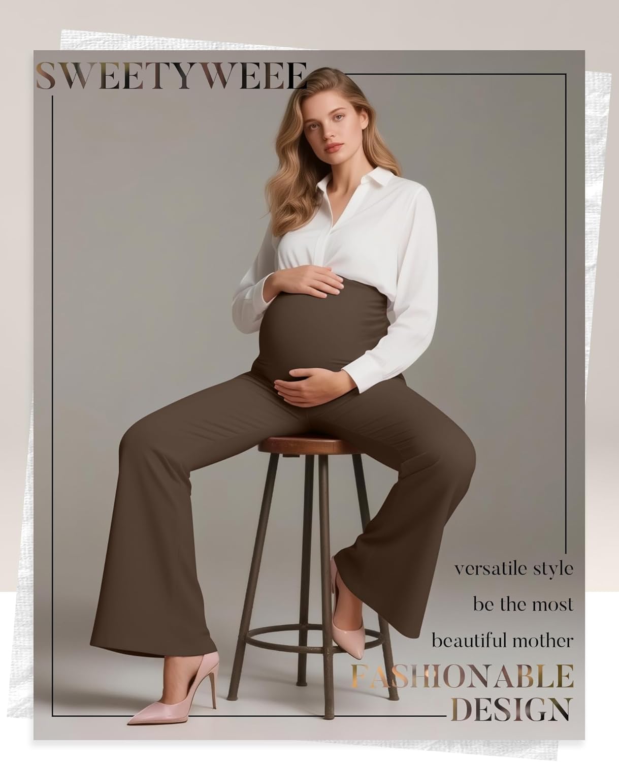 3 Pack Women's Maternity Pants Over The Belly Pregnancy Pants Comfy Bootcut Pregnant Sweatpants with Pockets - Image 4