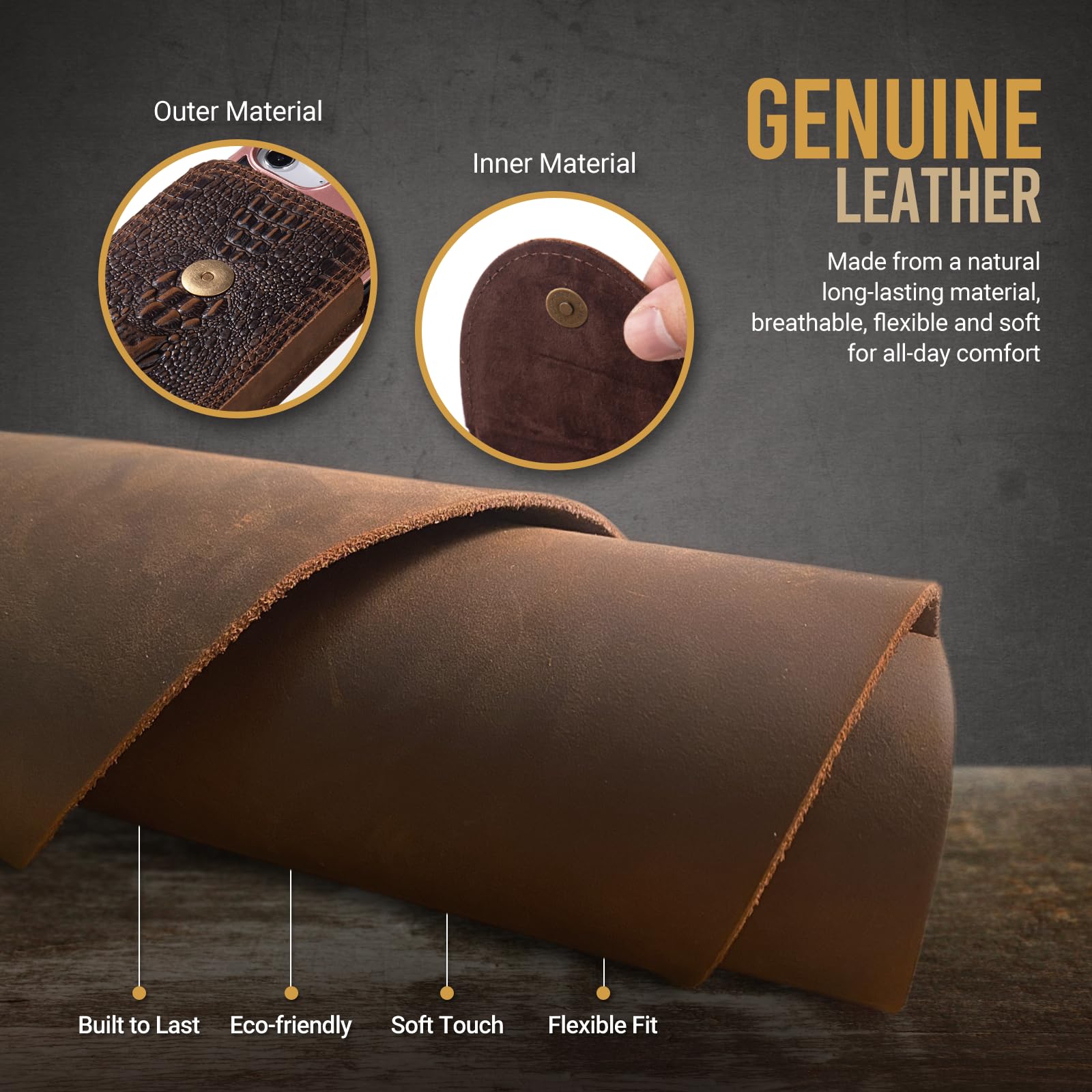Hengwin Small Genuine Leather Phone Holster, Mobilephone Belt Holder for iPhone 16 Pro Max 16 Plus 15 14 Pro Max Phone Case - Image 2