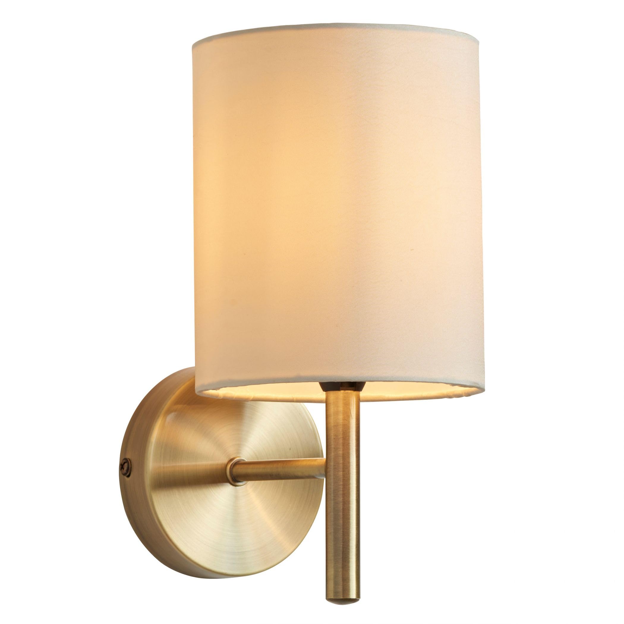 Endon Brio Wall light finished in antique brass and cream faux silk fabric shade (Brio-1WBAB), White