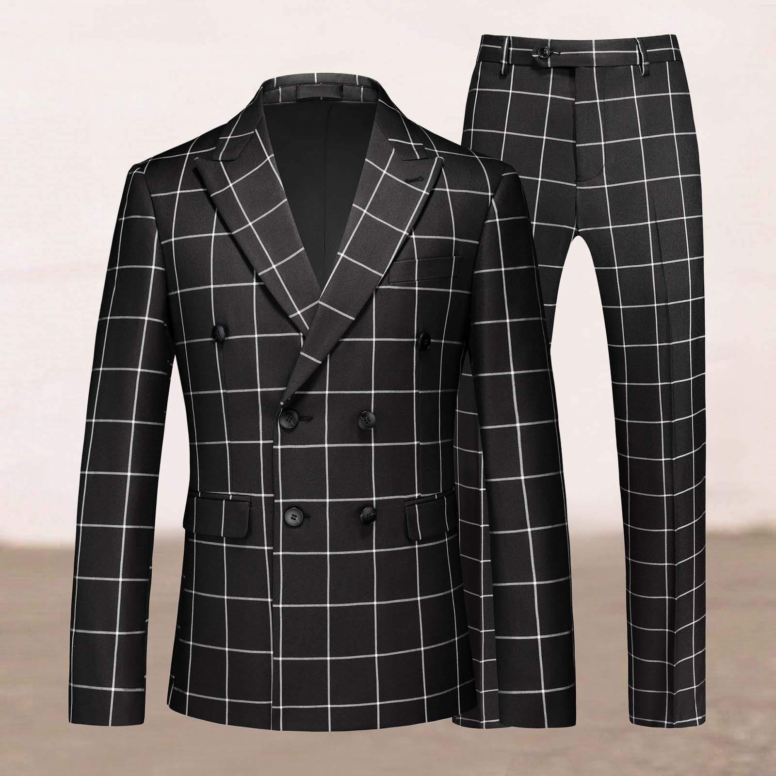Abito da Uomo a Quadri, Elegante Abito Doppiopetto, Due Pezzi