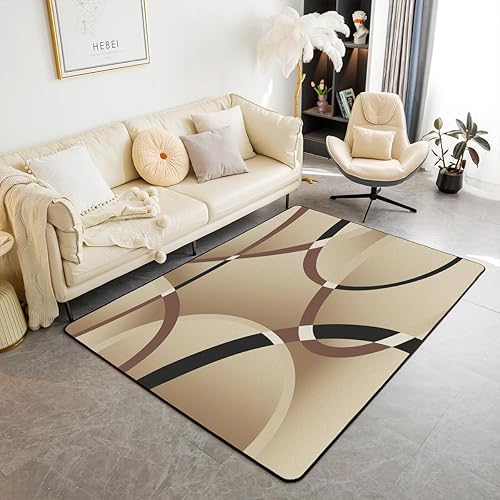 Miniatura 13 de Feelyou Alfombra geométrica de color rosa, blanco y negro, 5 x 7 pulgadas, retro, círculos, remolinos, para sala de estar, para niños y niñas, Negro