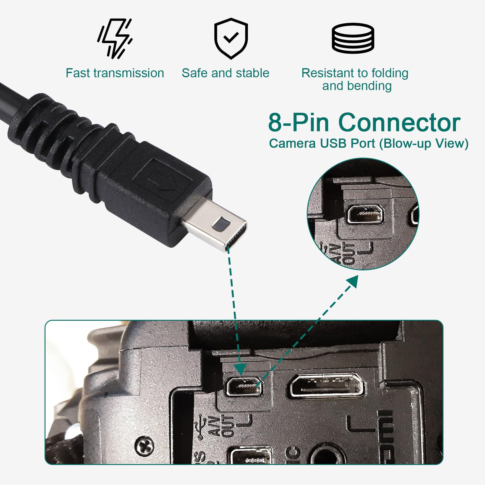 myikenjoy Camera Charger Cable Cord for Fujifilm FinePix X10, S9900W, JV100, F900EXR, HS50EXR, Real 3D W3, S9400W, SL1000, XF1, XP200, Z900EXR, USB Data Transfer Charging Cable for Fujifilm 5FT