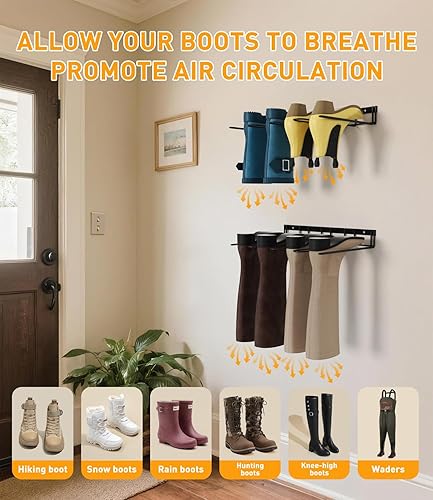 Miniatura 3 de Estante para Botas Colgador de Waders Montado en Pared - (4 Pares) Organizador de Botas de Metal Resistente, Soporte Alto para Zapatos para Armario,