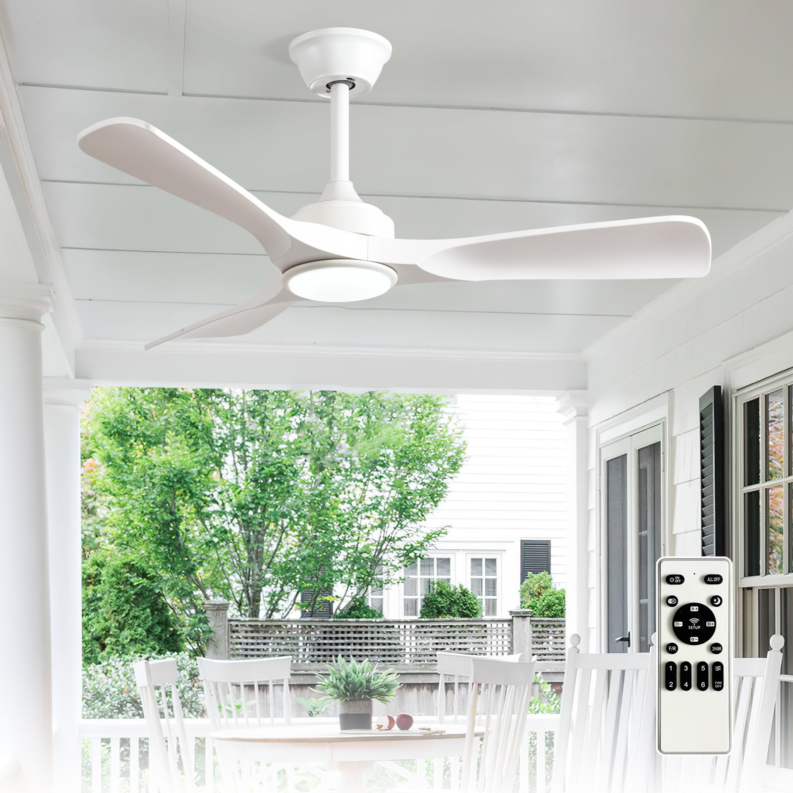 Depuley 42-Inch Ceiling Fan with Light: White 3 Blade Outdoor Fans for Patios - Dimmable Indoor Ceiling Fan with Remote Control Fandelier for Bedroom Ultra Quiet DC Motor Reversible 6 Speed