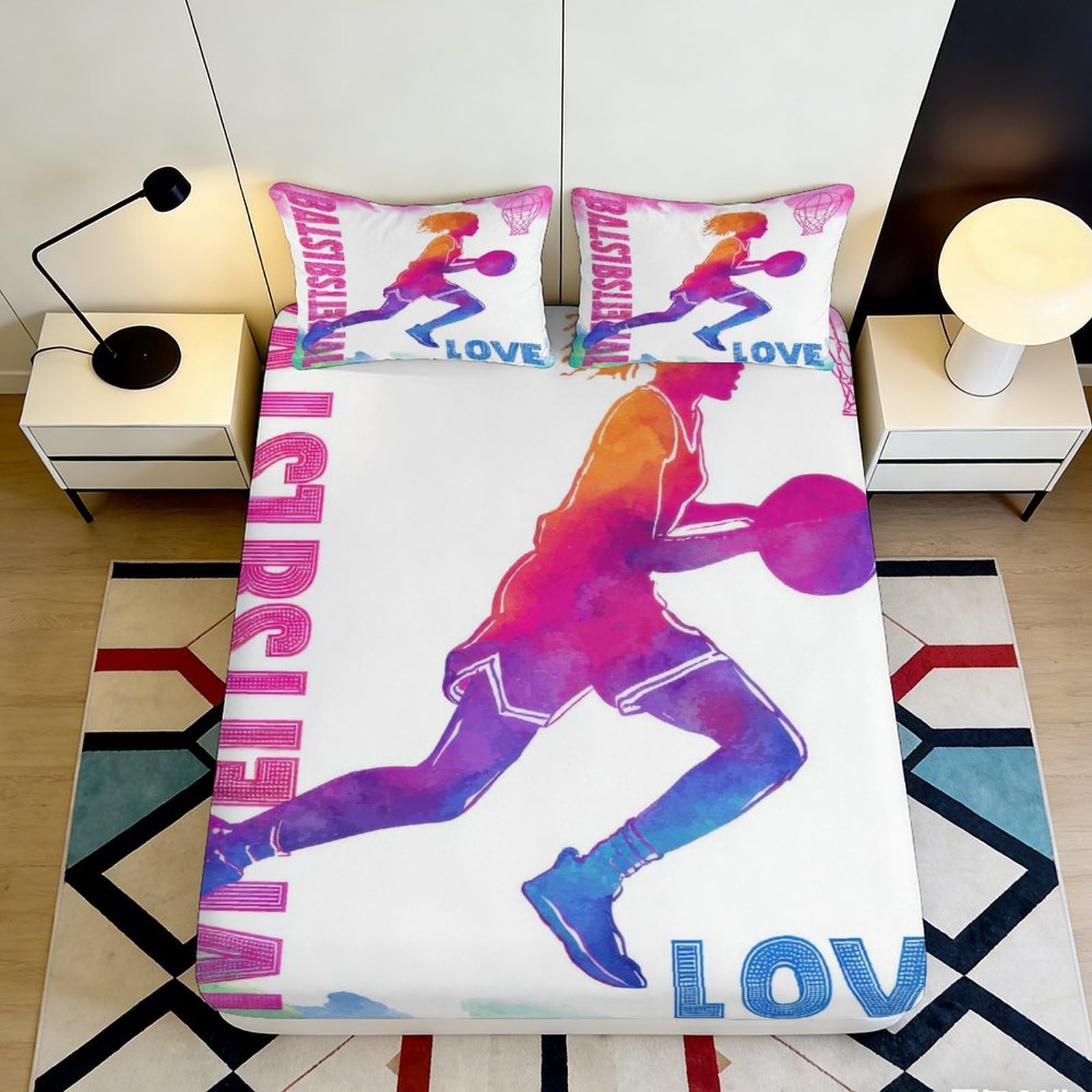 Jqzkxnhpbr Style-10 3D Printed Basketball Player Fitted Sheet Microfiber Colourful Sports Bed Cover For Bedroom Dorm Decor 90X200x25cm