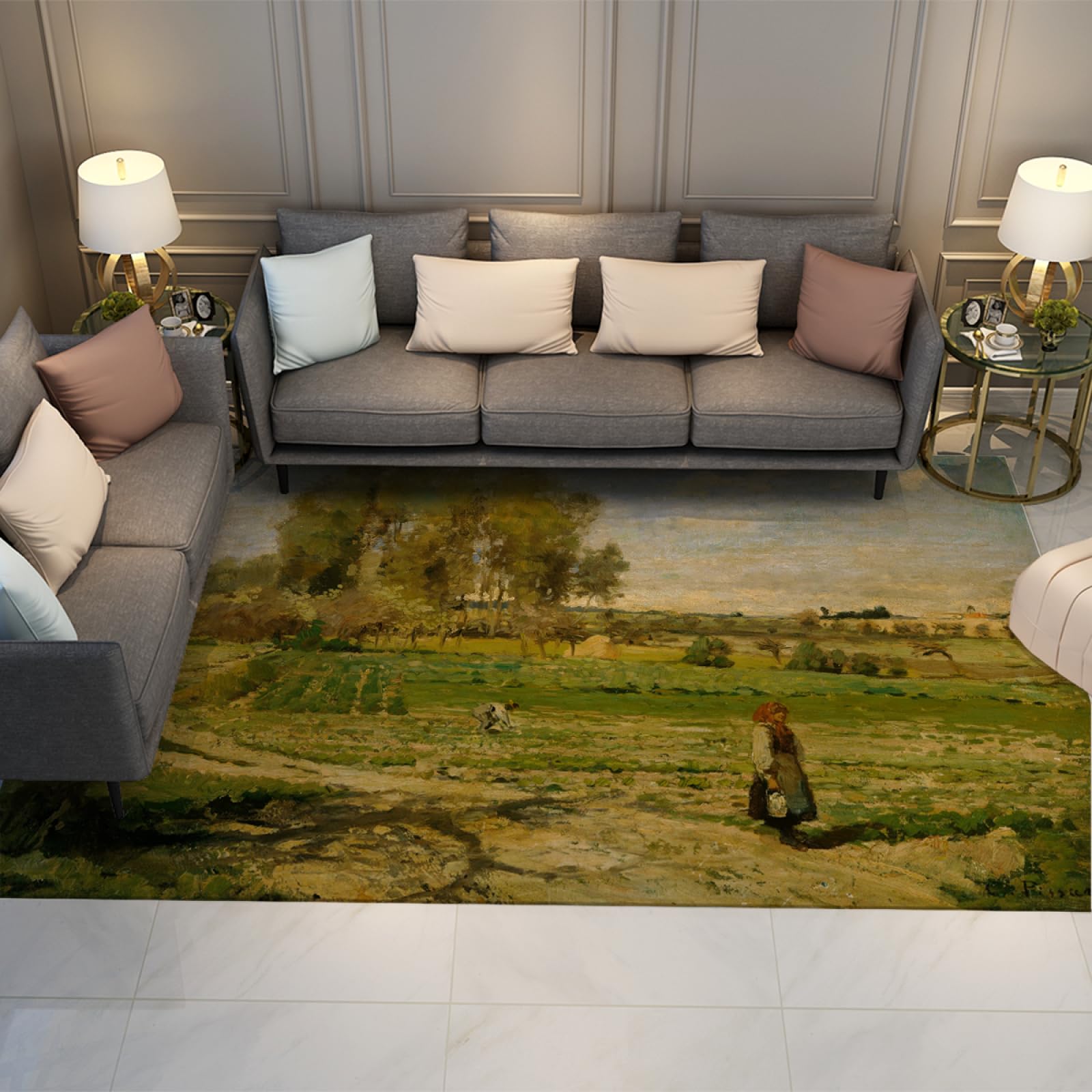 Tapis de salon Camille Pissarro 150x240cm motif paysage de ferme pour chambre