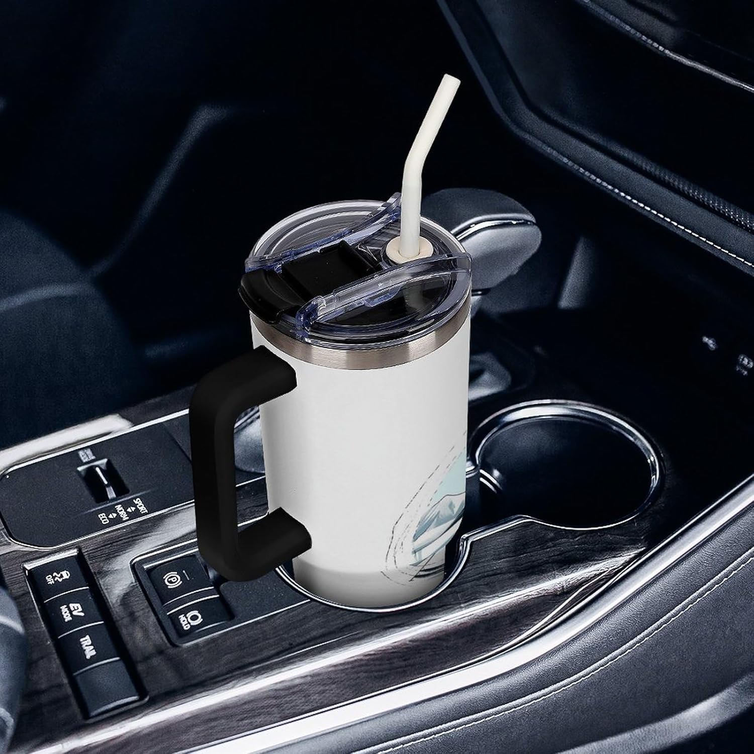 Skiing Theme Travel Coffee Mug Reusable Durable Stainless Steel Insulated Tumbler with Handle And Straw Leak Resistant Portable Thermal Cup Gifts for Men Women 40 Oz