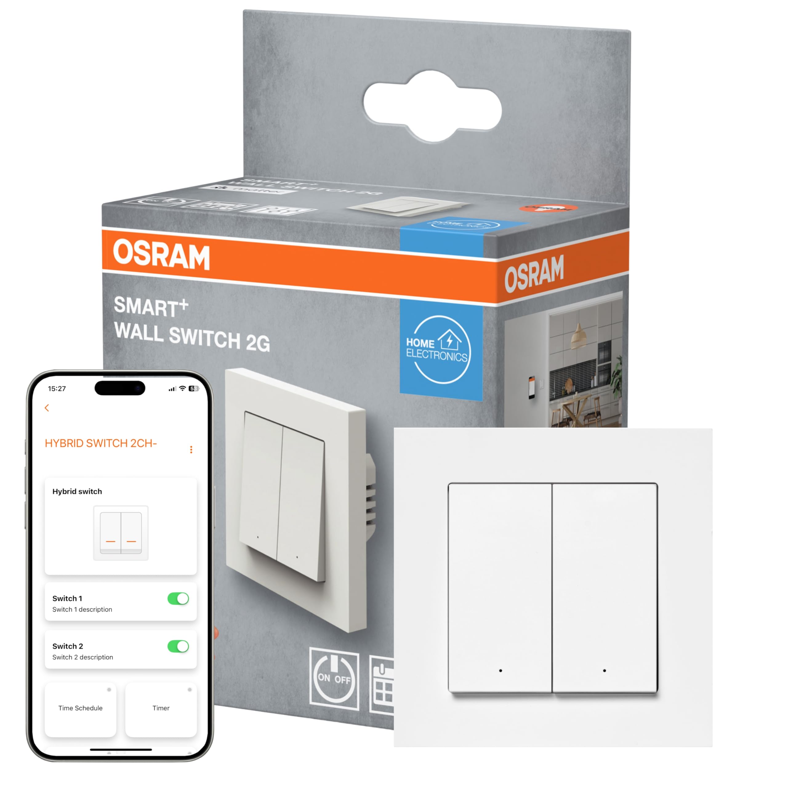 OSRAM Interrupteur mural SMART+ WiFi Matter, 2 canaux, 16AX, IP20, blanc, | SMART+ MATTER Wall Switch, Plugs, Blanc, , pack de 1