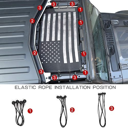 Miniatura 4 de Parasol de malla con bandera estadounidense, protección UV para Jeep Wrangler JL JLU 2018-2024 y Jeep Gladiator JT 2020-2024