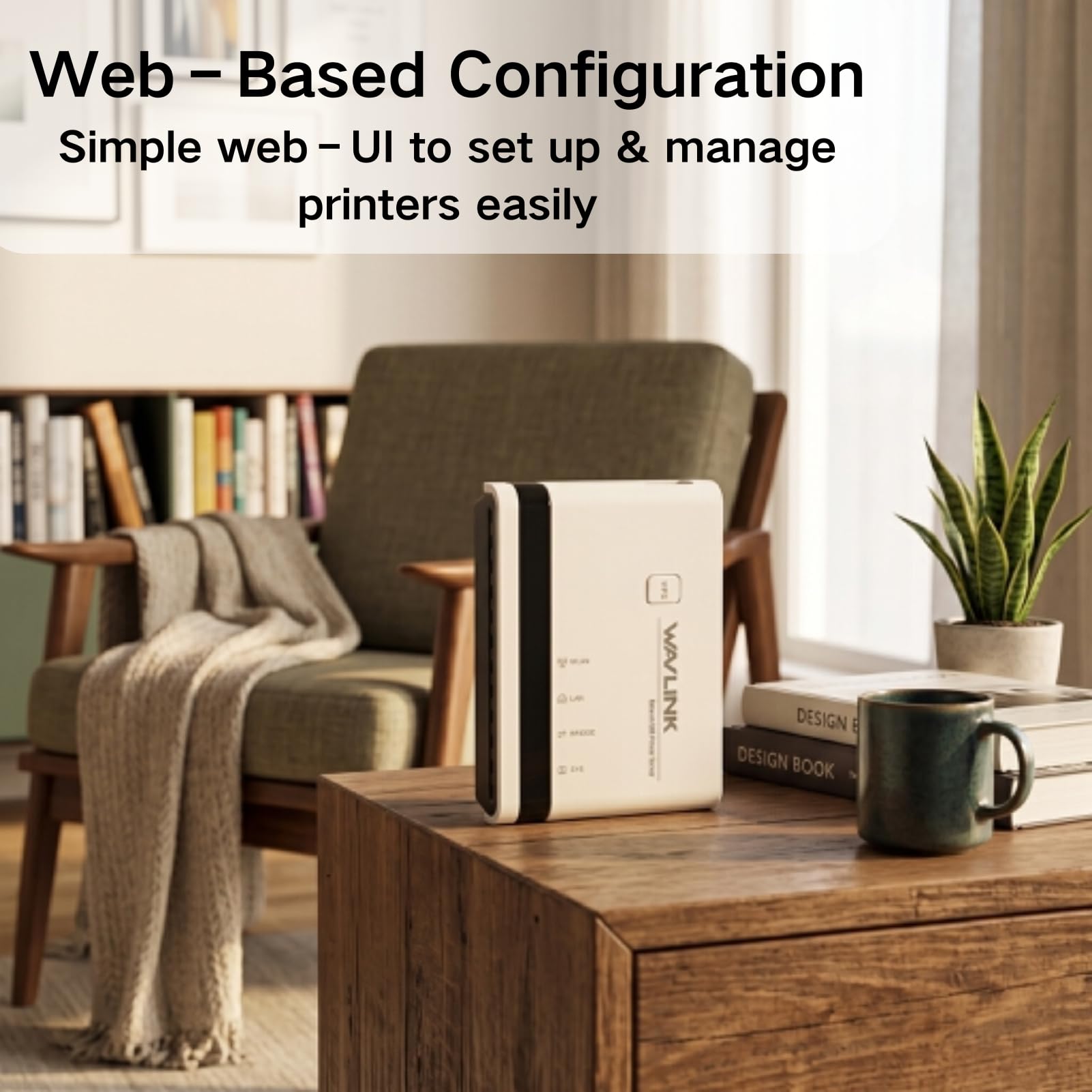 Serveur d'impression sans Fil, Partagez 4 Imprimantes USB sur LAN Via Ethernet ou WiFi, Plug and Play, Configuration Facile, Serveur d'impression sans Fil pour Une Utilisation en (Prise UE)