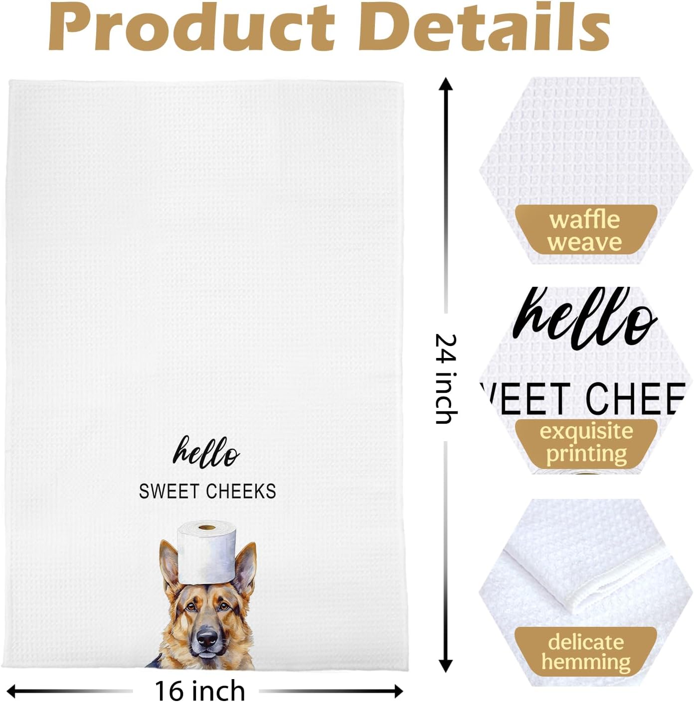 German Shepherd Bathroom Towels - Funny German Shepherd Decorative Waffle Weave Hand Towels for Toilet Bathroom, 16×24 Inches - Image 5