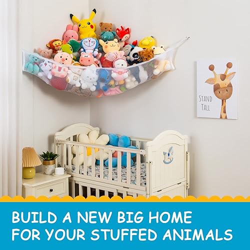 Miniatura 5 de INSFITY Hamaca de peluche esquinera de juguetes de peluche, organizador de red de almacenamiento de 43 x 60 x 8 pulgadas (blanco, XL)