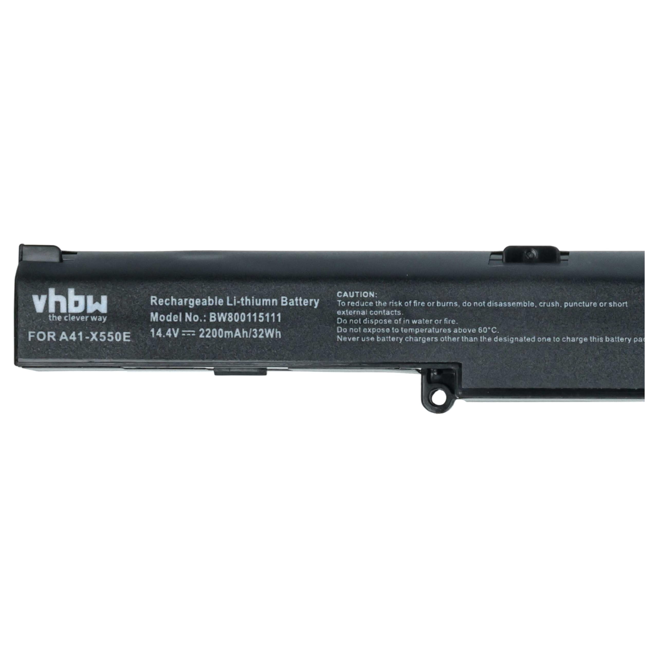 Batteria Vhbw Li-Ion 2200mAh 14.4V – Sostituisce A41-X550E Per ASUS F550D, X750L E Altri