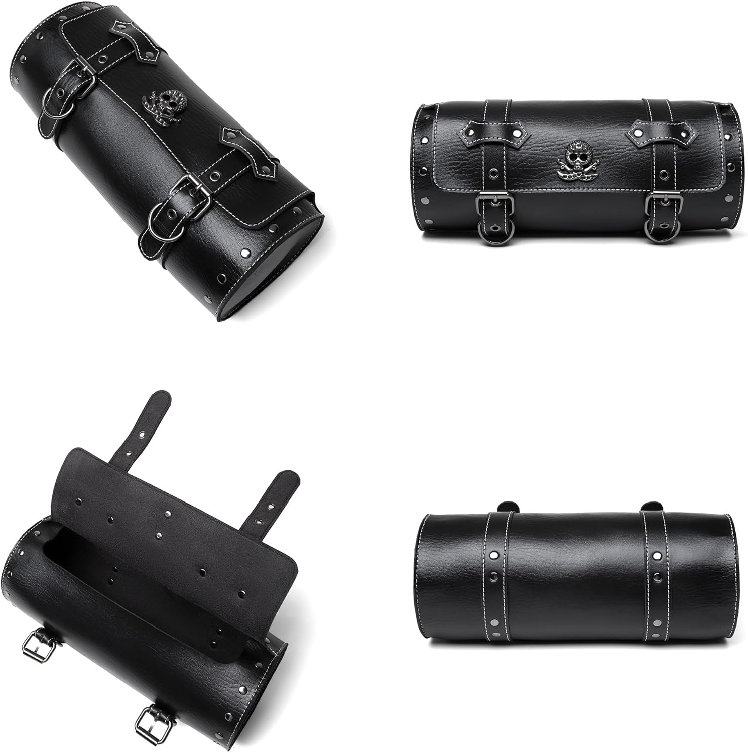 Motorcycle Fork Bag for Harley Davidson Sport Glide 1983-2021, Watertight Leather Front Fork Pouch Durable Motorcycle Tool Roll Easy Mount for Front Fork & Sissy Bar,B/Leather Buckle