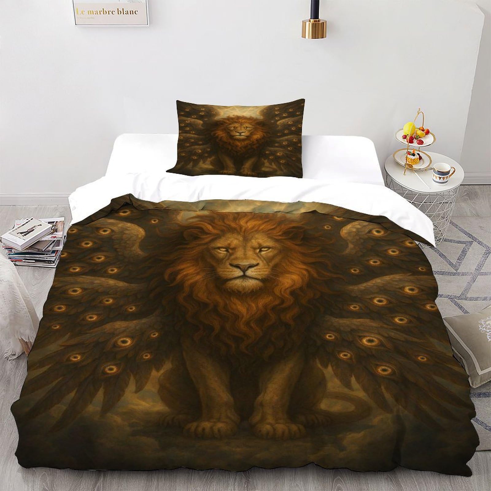 Housse de couette single 135x200 lion avec sa taie d'oreiller