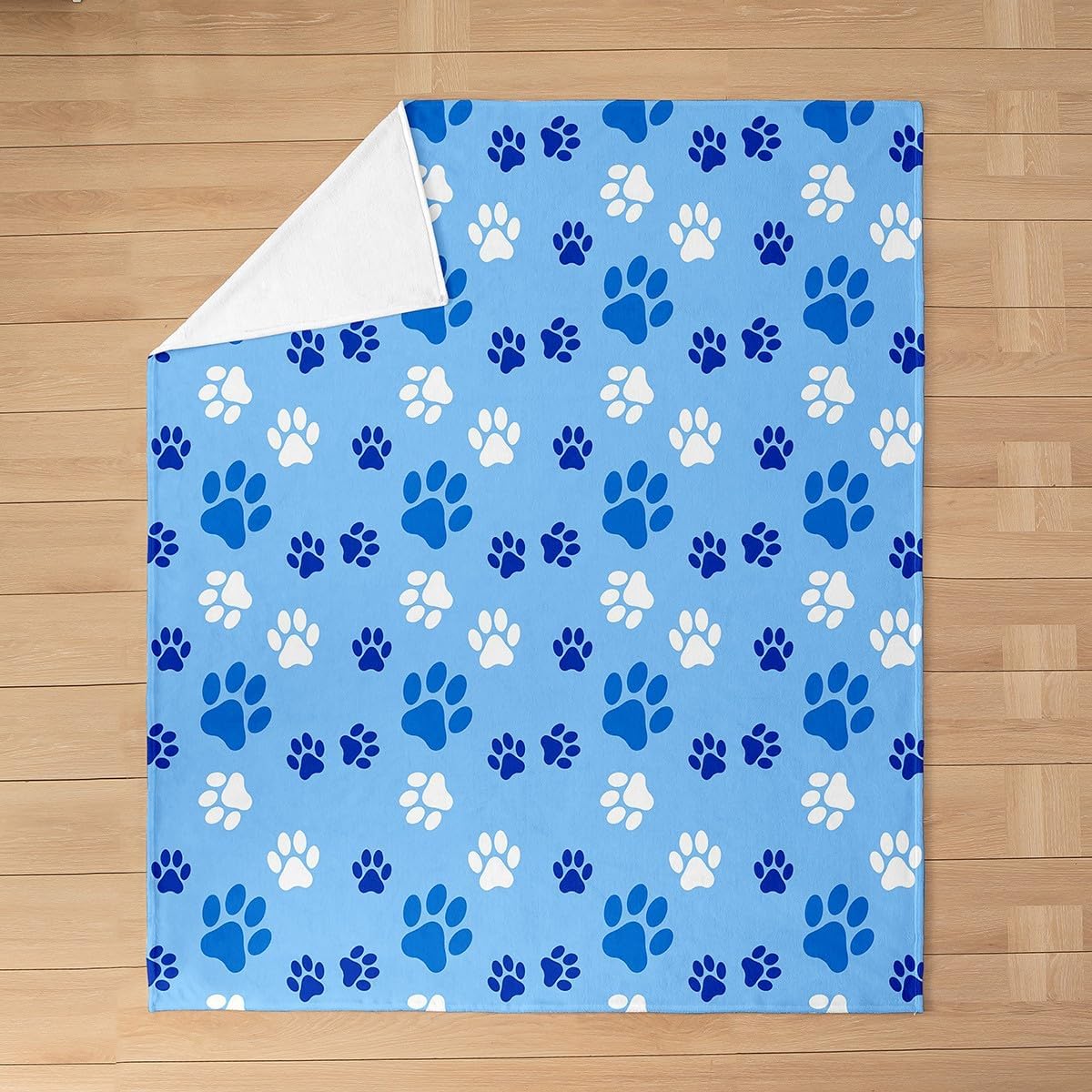 jewelou Cute Animals Paw Flannel Fleece Throw, Dog Paw Print Bed Blanket, Kawaii Decor Fuzzy Blanket for Bed Sofa Couch, Blue Plush, 40"x50"