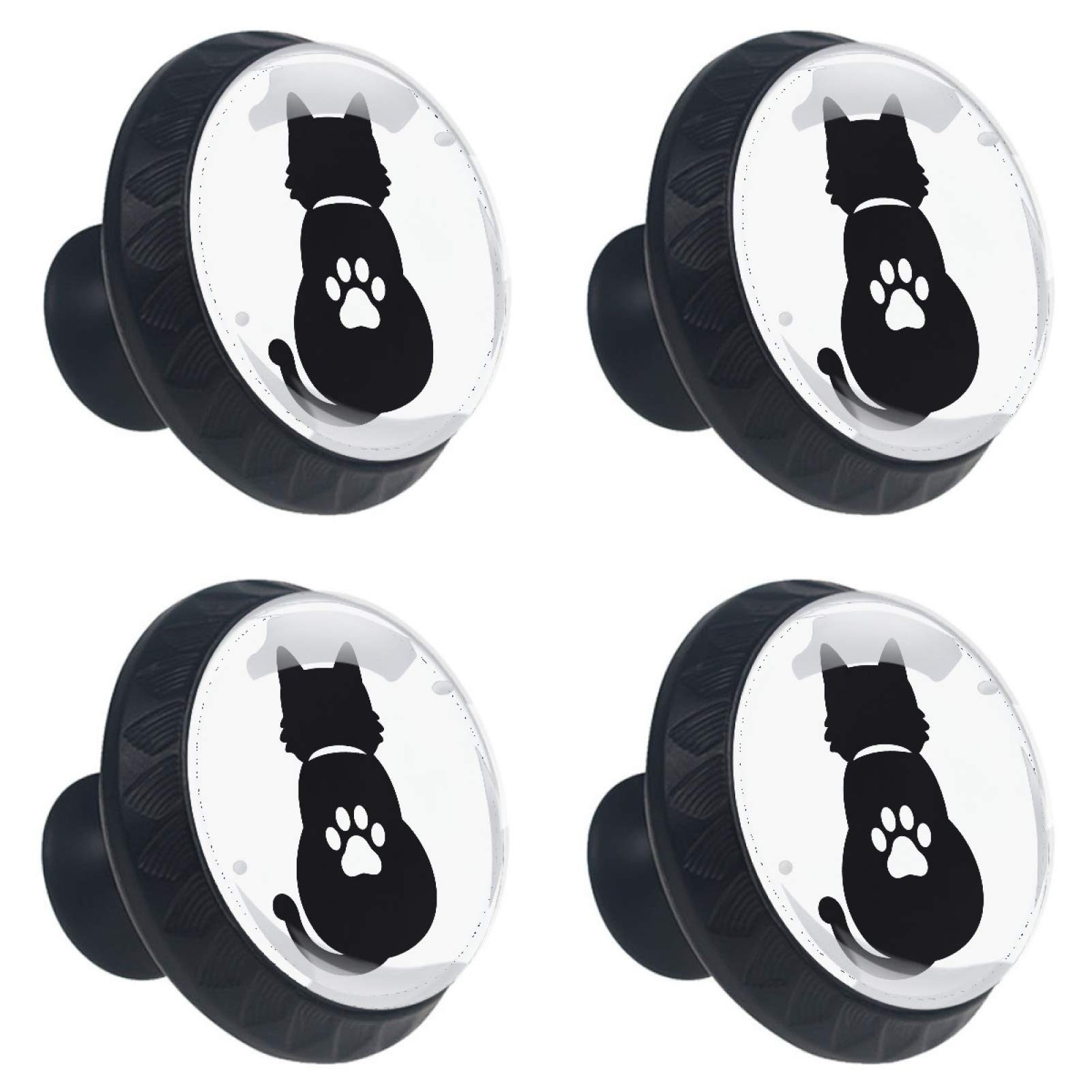 Boutons de meuble patte de chat en verre blanc et noir pour chambre d'enfant