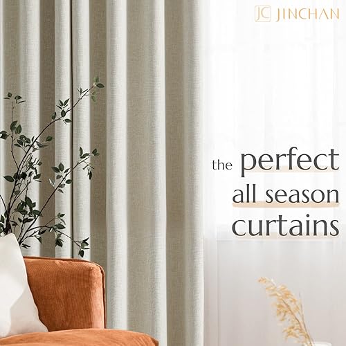 Miniatura 7 de JINCHAN Cortinas 100% opacas para dormitorio, cortinas texturizadas de lino de 90 pulgadas de longitud para sala de estar, cortinas de bloqueo de