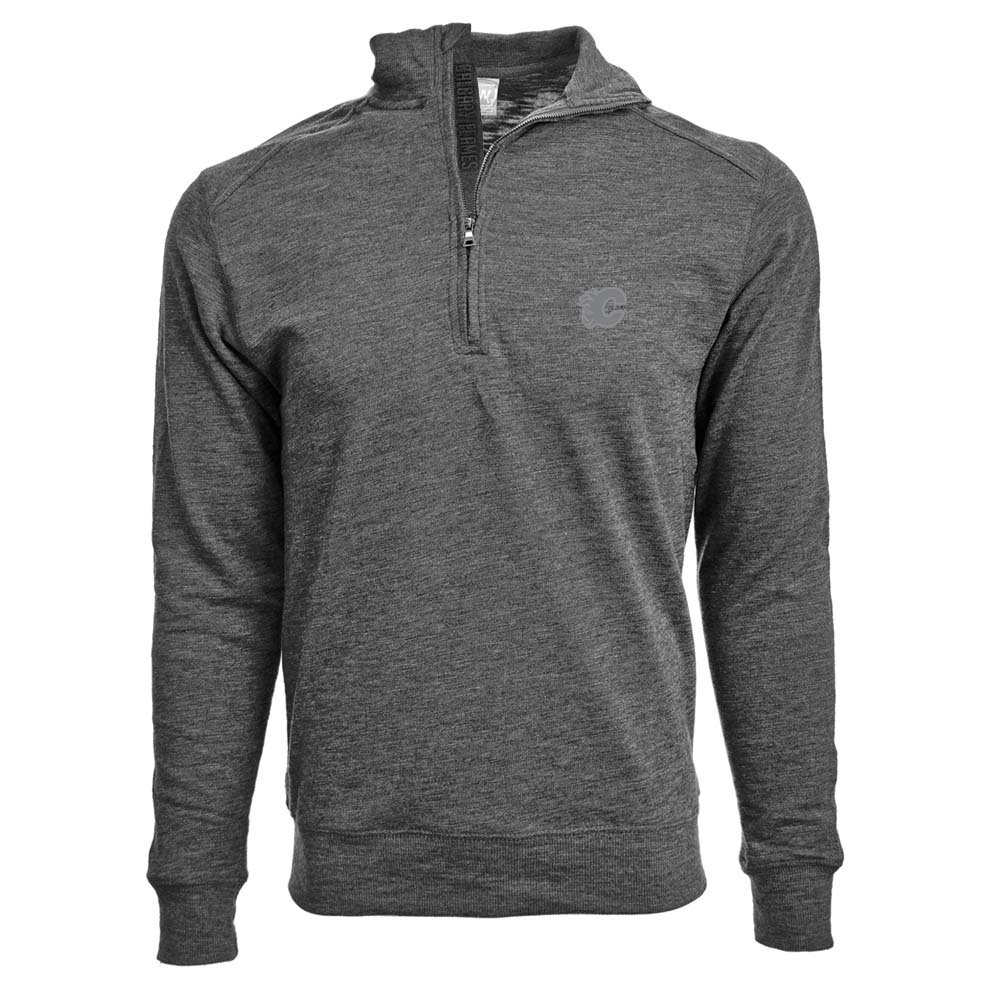 Levelwear NHL Calgary Flames Men's Hudson Faux Show Text Quarter Zip Pullover, X-Large, Heather Charcoal
