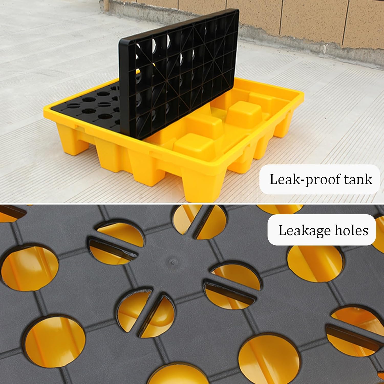 Modular Spill Platform with Drain, Disassembly Proof Spill Proof Oil Drum Pallet, Plastic Sealed Pallet for Factory Stacking of Drums(72x72x16cm)