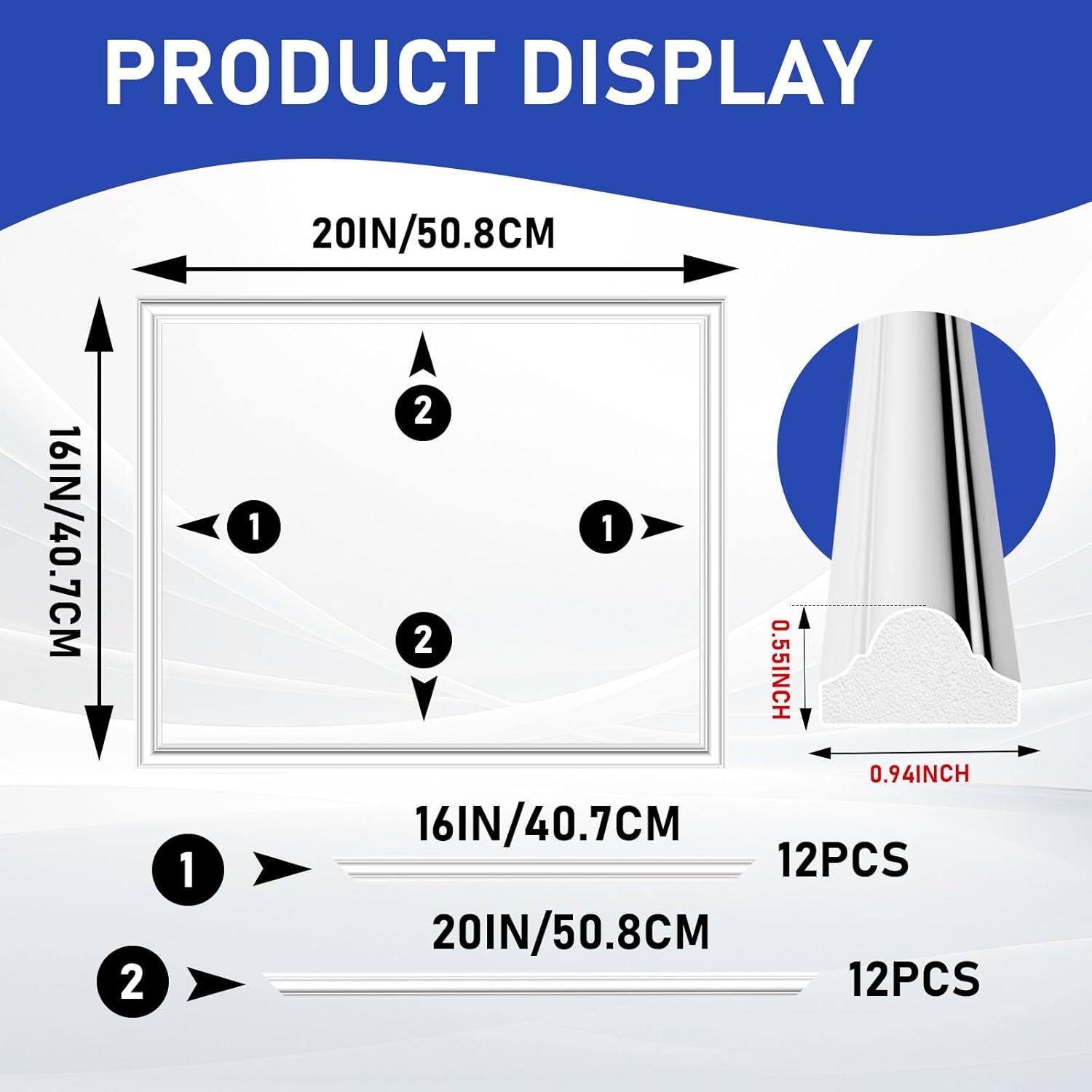 coukiu pre-cut 3 set peel and stick wall molding trim kit, 16" x20" premade wainscoting panels, self adhesive moulding panel for interior walls picture frame 16"x20" 3-frame,white