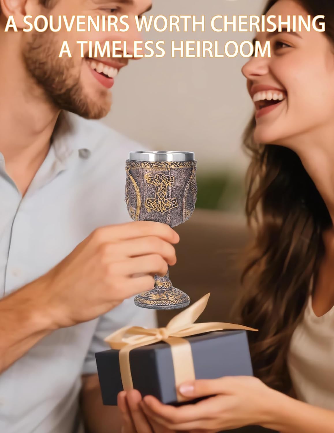 Vintage Chalice Goblet, 2PCS Medieval Viking Odin Wine Goblet, Viking Gifts for Men 7oz Stainless Steel Drinking Cup, Nordic Medieval for Communion, Home Decor Party Decoration