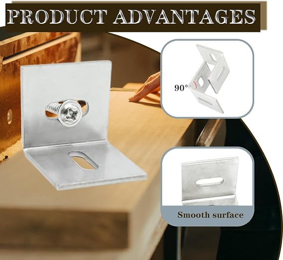 Table Top Fasteners,20 Pack Z Clips for Table Tops Included 60 pcs Screws,Adjustable Corner Braces for Wood Table Tops,Which L Brackets Use on Wood Table as Countertop Fasteners