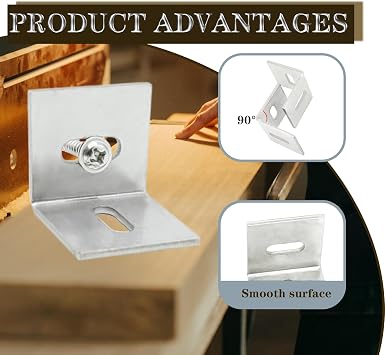 Table Top Fasteners,20 Pack Z Clips for Table Tops Included 60 pcs Screws,Adjustable Corner Braces for Wood Table Tops,Which L Brackets Use on Wood Table as Countertop Fasteners