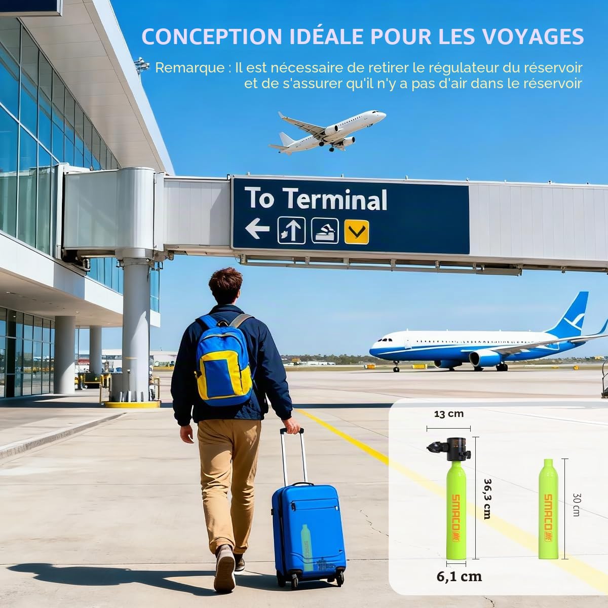 SMACO Bouteille de Plongée Mini-réservoir de Plongée de 0.5L Petite Bouteille de plongée Portable sous-Marine pour la Pratique de la Plongée ou comme Bouteille d'air de Rechange S300