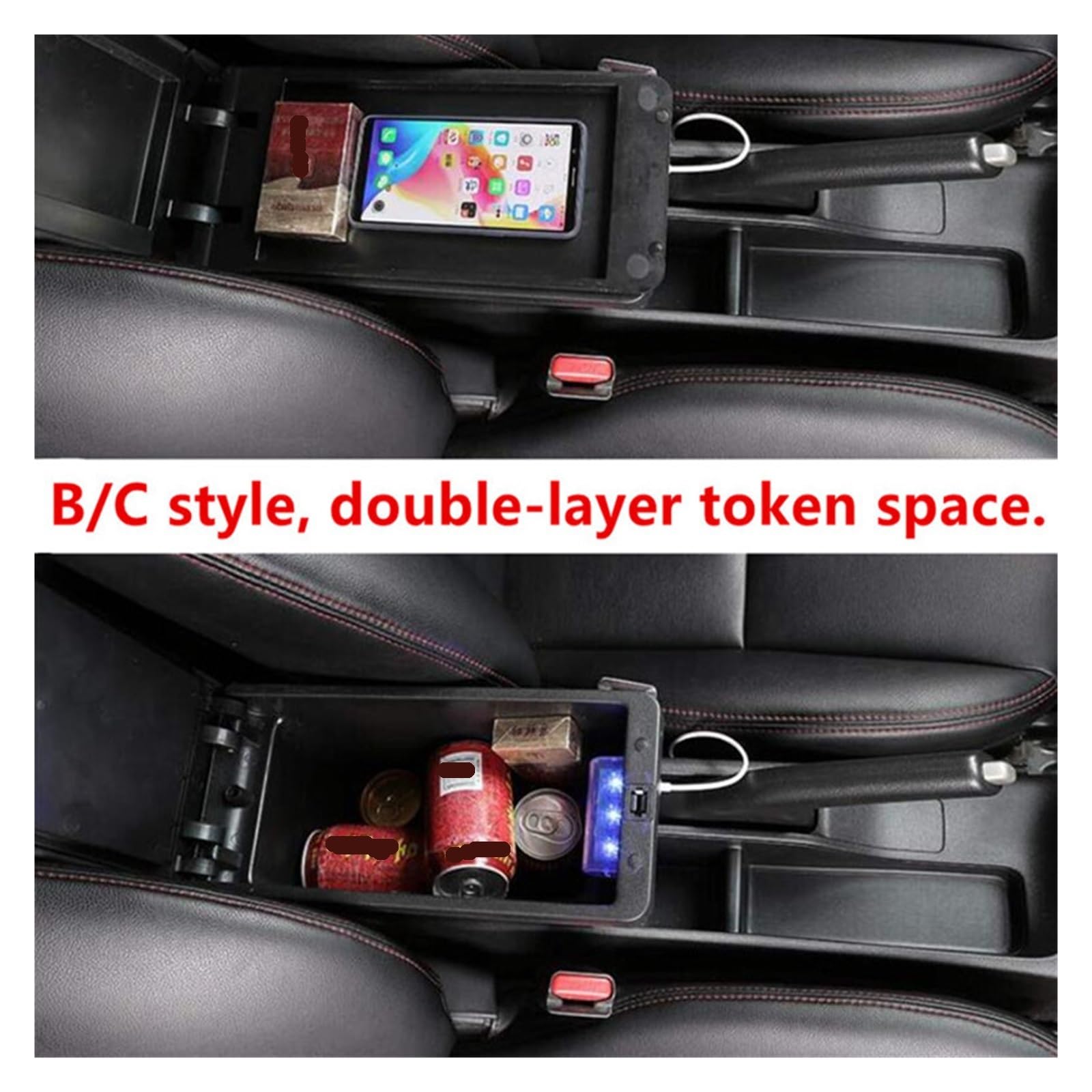 consola central Almacenamiento de la consola central caja del reposabrazos coche con accesorio USB(B black black line)
