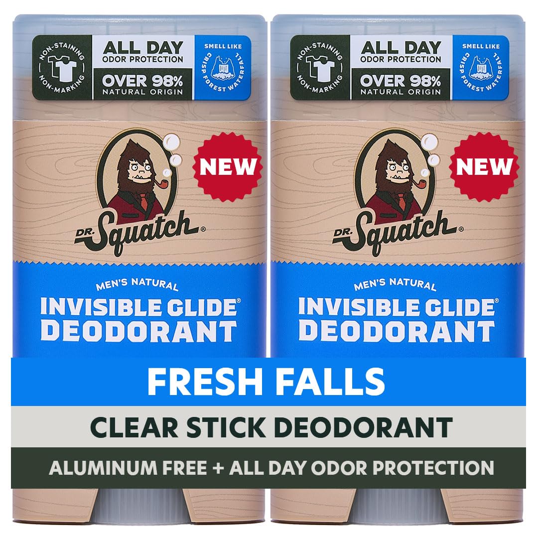 Dr. Squatch Invisible Glide Natural Men’s Deodorant – Smooth Glide, No Stains – Aluminum Free Deodorant Men – Safe for Sensitive Skin – Fresh Falls,