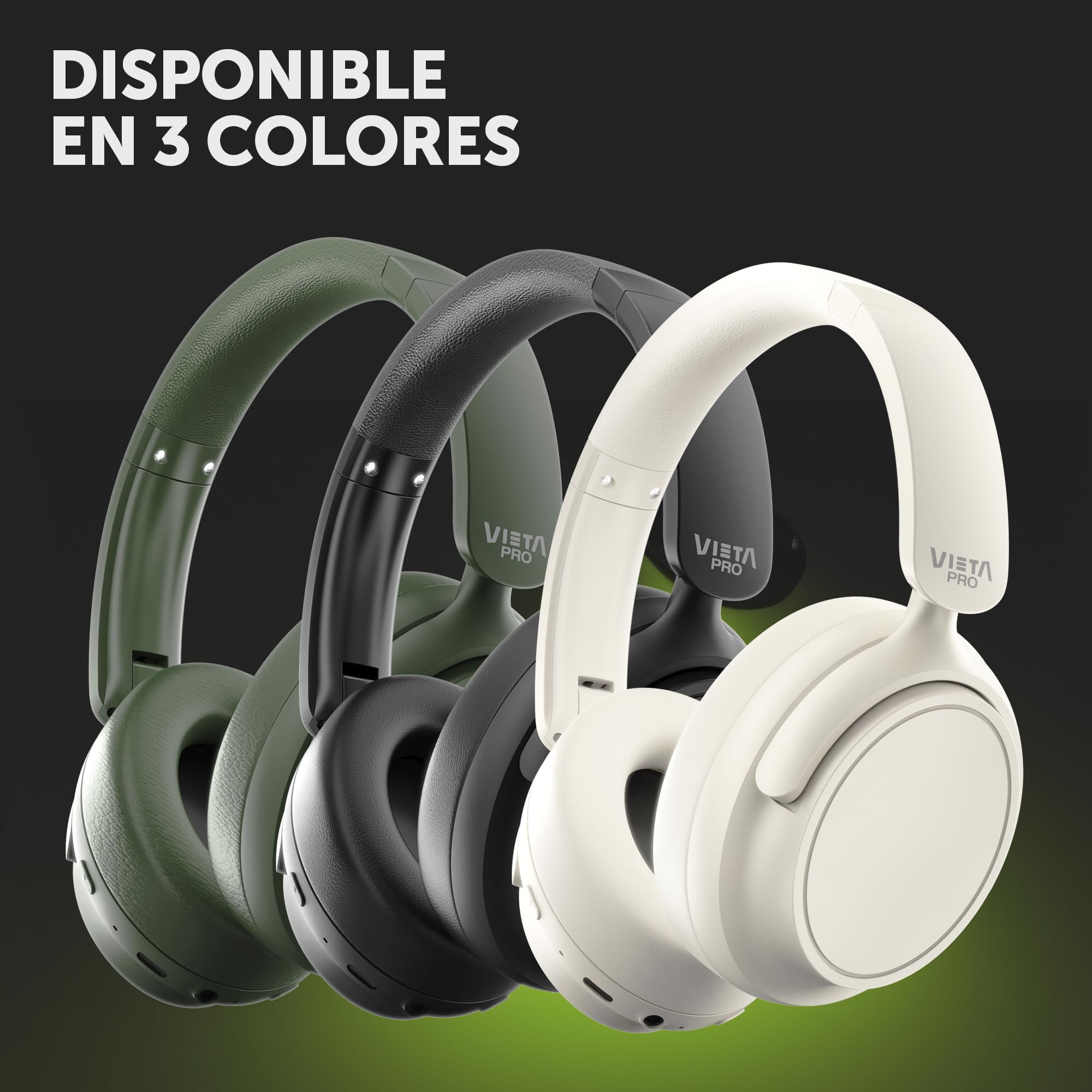 Vieta Pro Silence 4 Auriculares de Diadema Inalámbricos Bluetooth con Cancelación de Ruido Híbrida 35dB, 50h de Batería. Cascos Gaming con Micrófono Plegables, USB-C