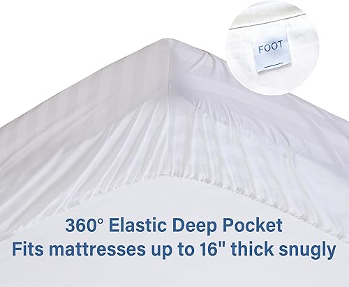 Miniatura 10 de Sábana bajera de algodón tamaño Queen, con bolsillo profundo de 15 pulgadas, 100% algodón egipcio, tejido de satén de 600 hilos, sábana bajera de