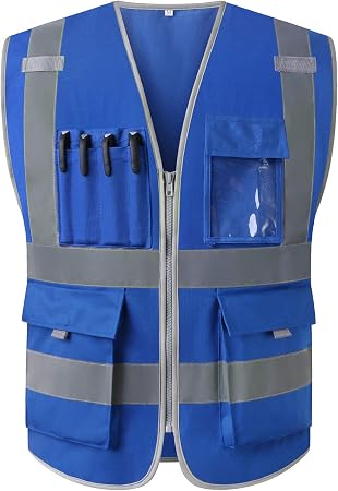 Amazon.com: Chaleco de alta visibilidad, chaleco de seguridad azul  reflectante con bolsillos y cremallera para hombres y mujeres, ropa de  trabajo de construcción (M, azul) : Todo lo demás