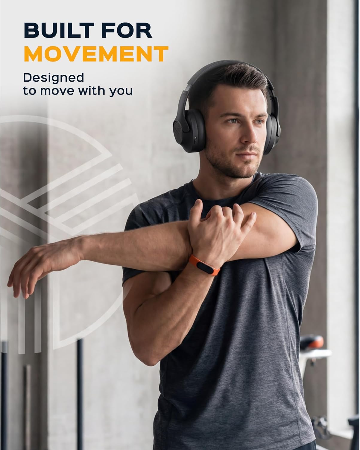 Man stretching wearing TREBLAB Z2 headphones
